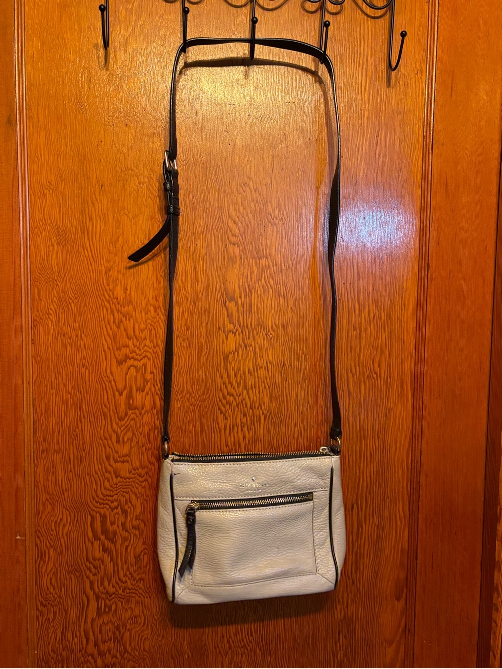 Kate Spade White Pebbled Leather Crossbody Bag with Front Zip Pocket